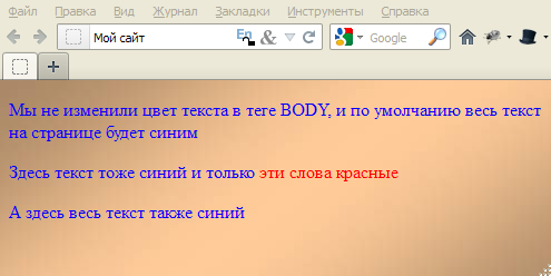 применение тега BODY